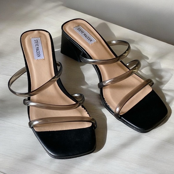 STEVE MADDEN Hanya Nude Block Heeled Strappy Sandals Size 8.5 EUC - Picture 1 of 6